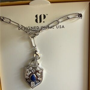 Sterling Silver Shield Pendant Necklace with Blue Accent - Women's Jewelry